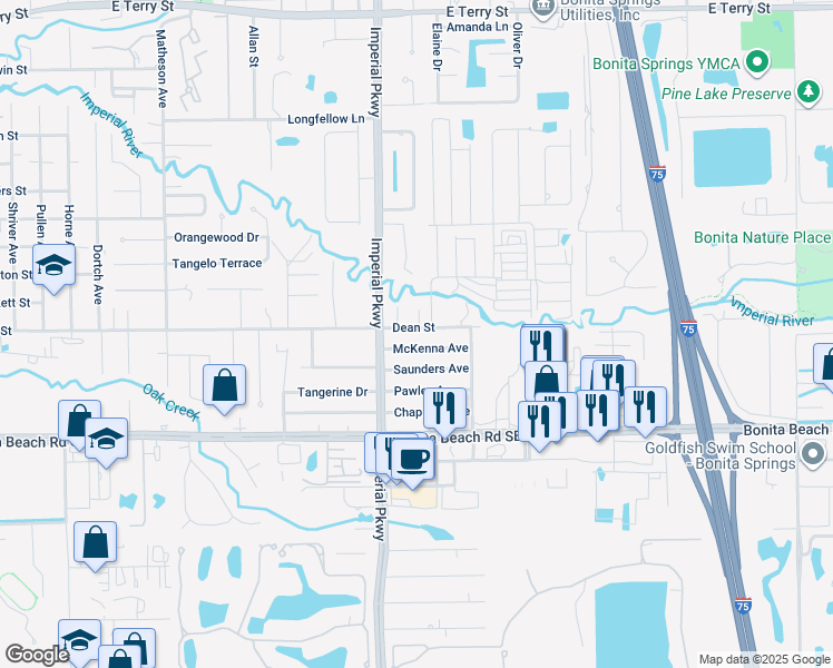 map of restaurants, bars, coffee shops, grocery stores, and more near 11626 McKenna Avenue in Bonita Springs