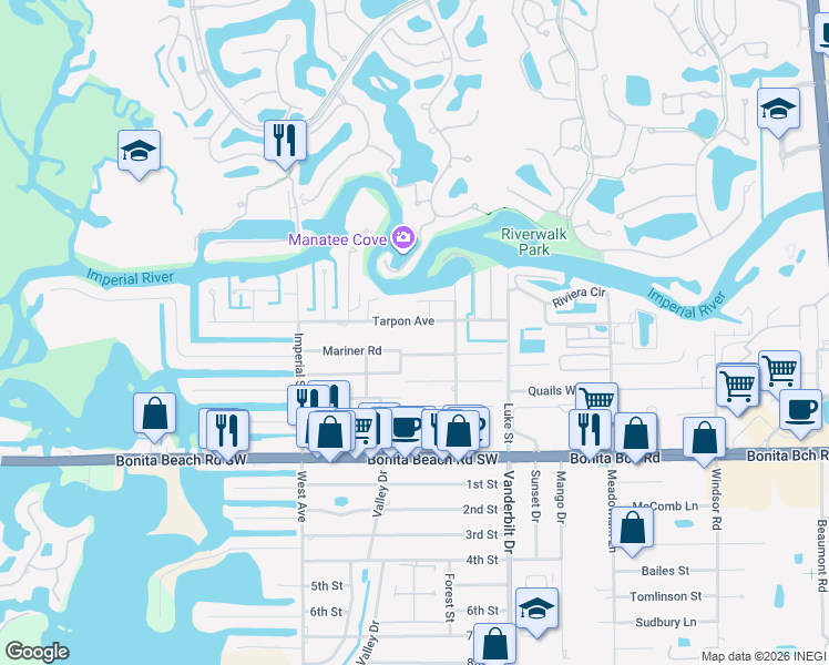 map of restaurants, bars, coffee shops, grocery stores, and more near 4268 Tarpon Avenue in Bonita Springs