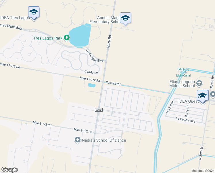 map of restaurants, bars, coffee shops, grocery stores, and more near 4100 Country Meadows Drive in Edinburg