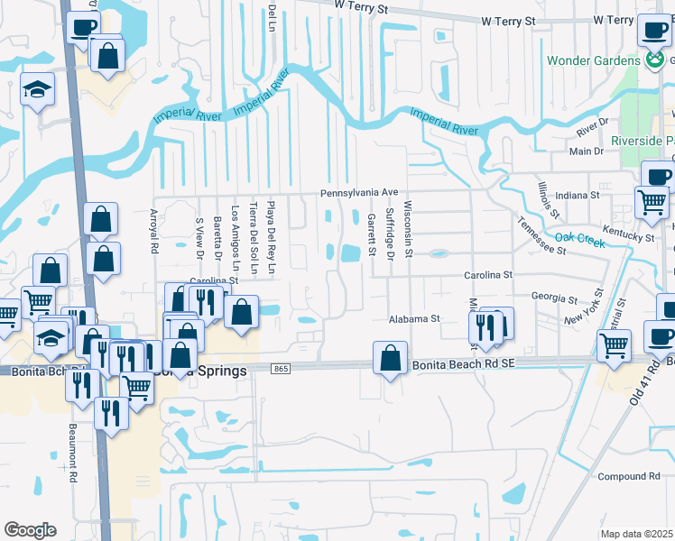 map of restaurants, bars, coffee shops, grocery stores, and more near 27821 Hacienda East Boulevard in Bonita Springs