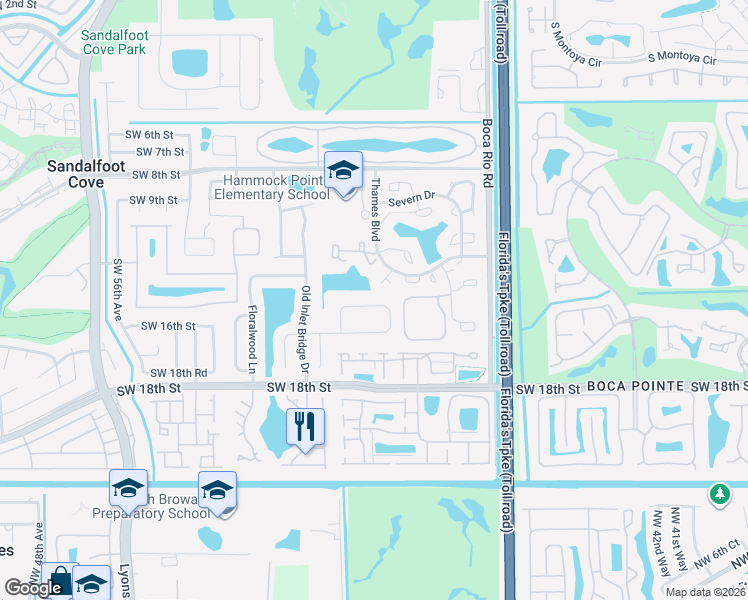 map of restaurants, bars, coffee shops, grocery stores, and more near 8188 Thames Boulevard in Boca Raton
