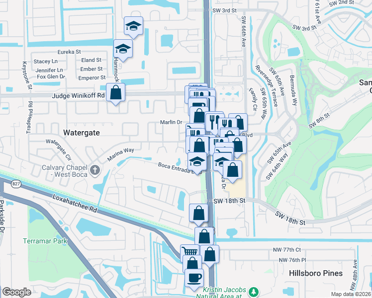 map of restaurants, bars, coffee shops, grocery stores, and more near 10145 Southwest Sandalfoot Boulevard in Boca Raton