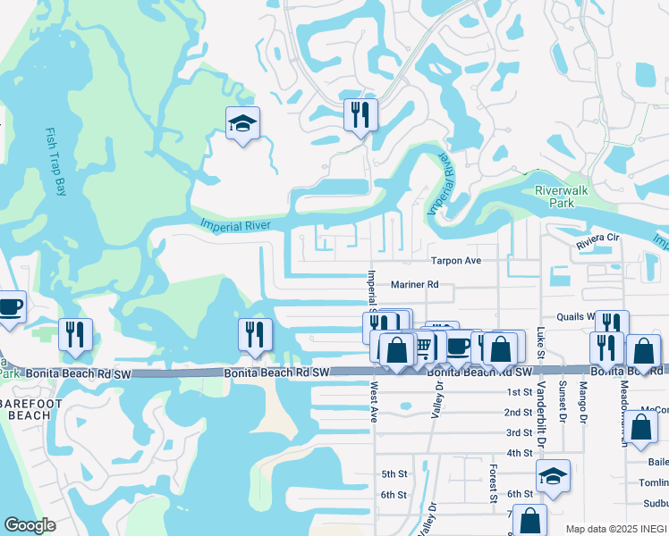 map of restaurants, bars, coffee shops, grocery stores, and more near 4844 Tarpon Avenue in Bonita Springs
