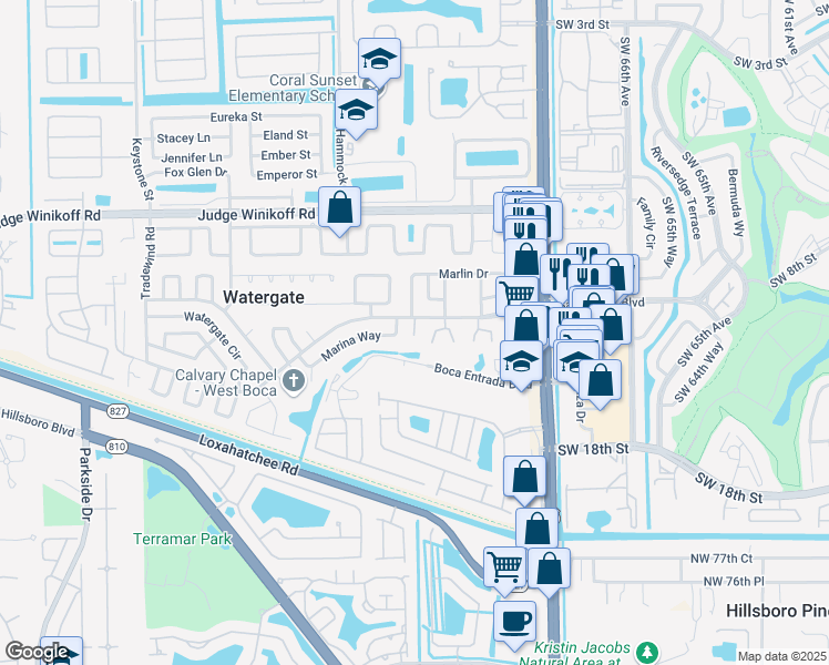 map of restaurants, bars, coffee shops, grocery stores, and more near 10336 Sandalfoot Boulevard West in Boca Raton