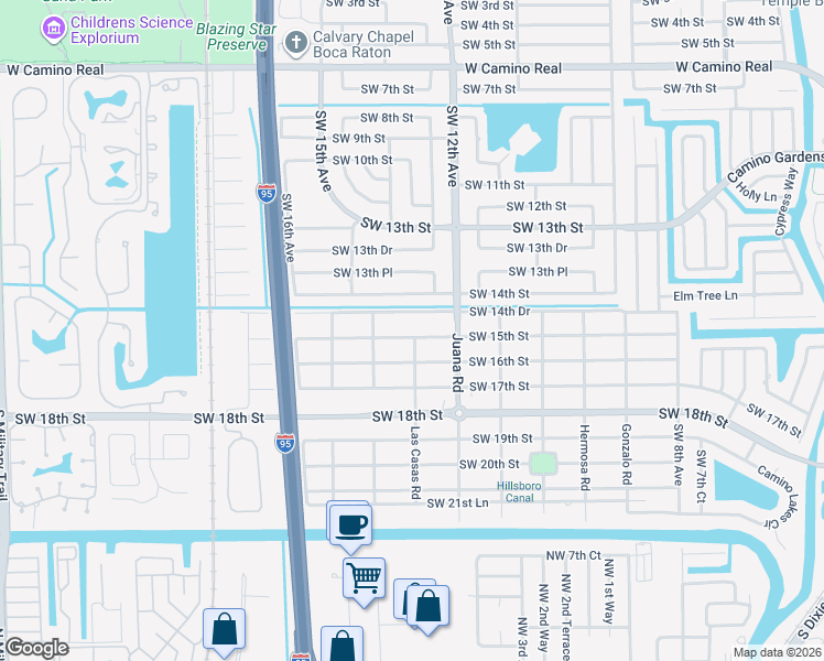 map of restaurants, bars, coffee shops, grocery stores, and more near 1298 Southwest 14th Drive in Boca Raton