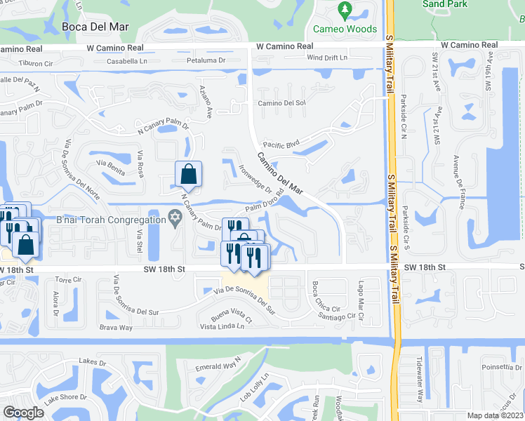 map of restaurants, bars, coffee shops, grocery stores, and more near 23212 Island View in Boca Raton
