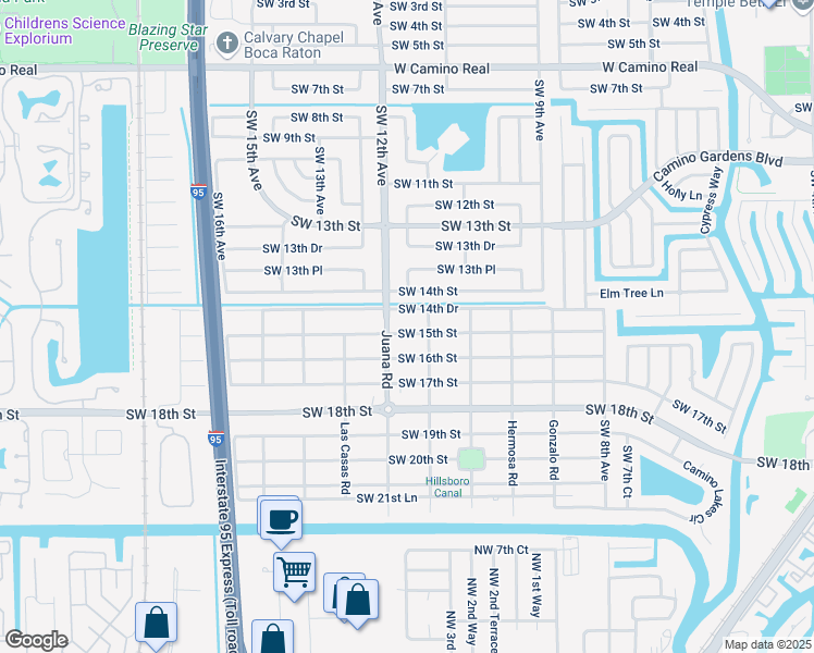 map of restaurants, bars, coffee shops, grocery stores, and more near 1440 Juana Road in Boca Raton