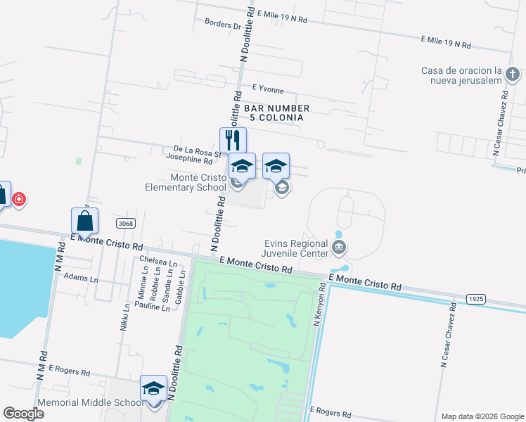 map of restaurants, bars, coffee shops, grocery stores, and more near County Road in Edinburg