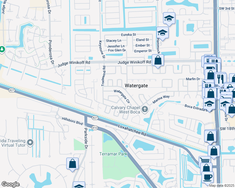 map of restaurants, bars, coffee shops, grocery stores, and more near 11886 Watergate Circle in Boca Raton