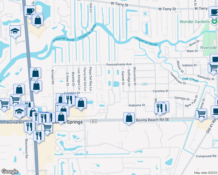 map of restaurants, bars, coffee shops, grocery stores, and more near 27750 Hacienda East Boulevard in Bonita Springs