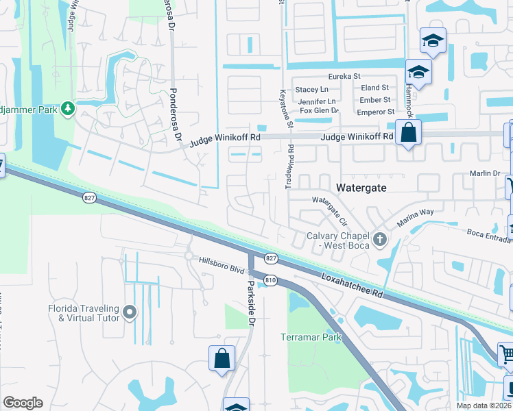 map of restaurants, bars, coffee shops, grocery stores, and more near 22864 Chrysler Drive in Boca Raton