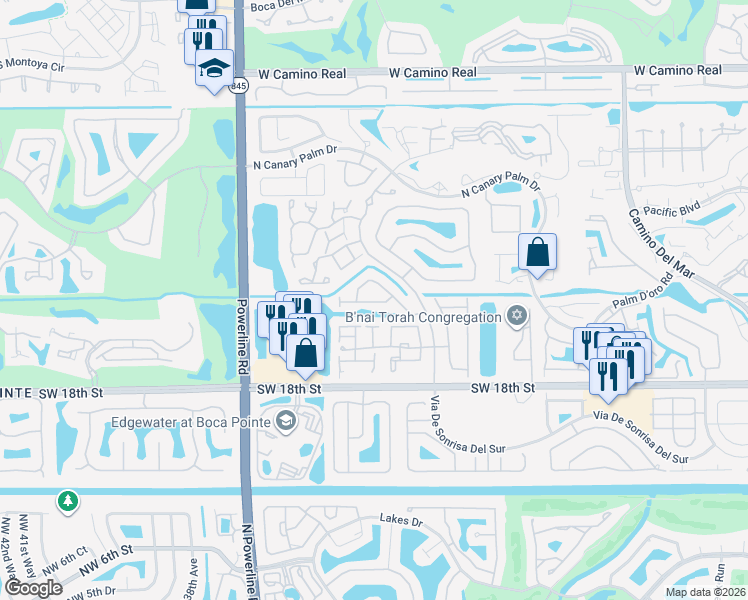 map of restaurants, bars, coffee shops, grocery stores, and more near 23009 Clear Echo Drive in Boca Raton