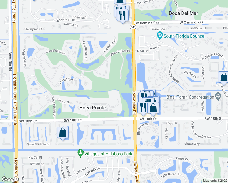 map of restaurants, bars, coffee shops, grocery stores, and more near 7137 Promenade Drive in Boca Raton