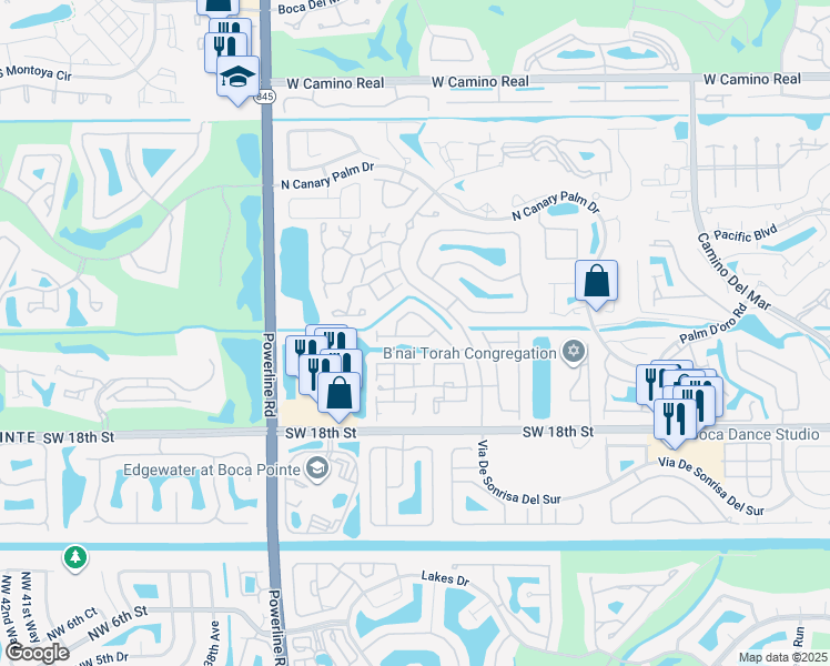 map of restaurants, bars, coffee shops, grocery stores, and more near 22954 Clear Echo Drive in Boca Raton