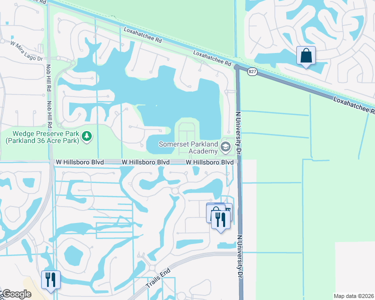 map of restaurants, bars, coffee shops, grocery stores, and more near 8420 Lakeview Trail in Parkland