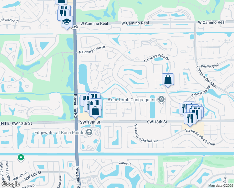 map of restaurants, bars, coffee shops, grocery stores, and more near 22990 Clear Echo Drive in Boca Raton