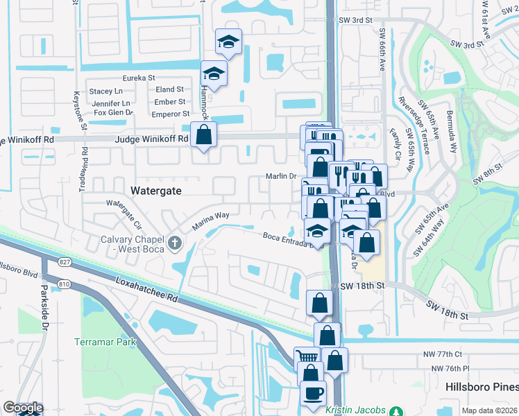 map of restaurants, bars, coffee shops, grocery stores, and more near 22922 Sailfish Road in Boca Raton