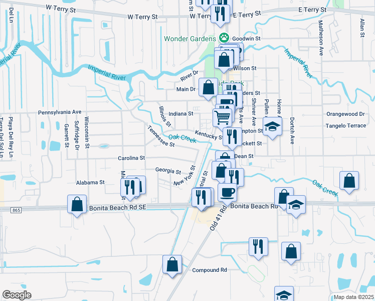 map of restaurants, bars, coffee shops, grocery stores, and more near 27713 Tennessee Street in Bonita Springs