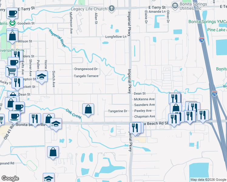 map of restaurants, bars, coffee shops, grocery stores, and more near 11345 Dean St in Bonita Springs