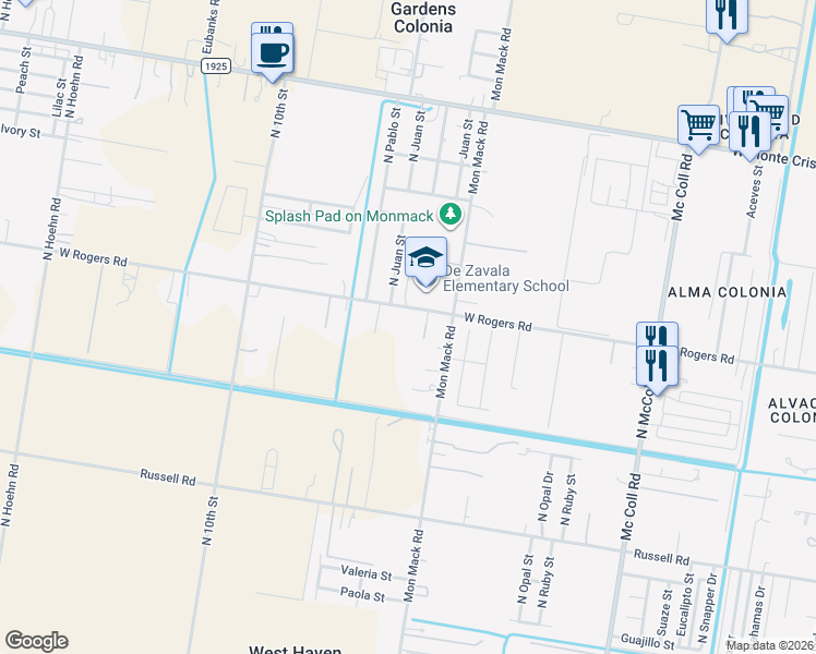 map of restaurants, bars, coffee shops, grocery stores, and more near 3702 West Rogers Road in Edinburg
