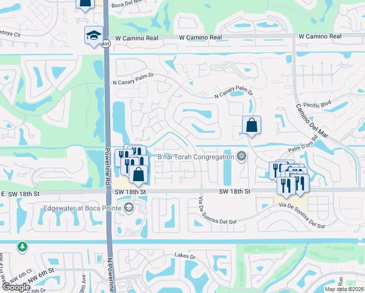 map of restaurants, bars, coffee shops, grocery stores, and more near 23230 Via De Sonrisa Del North in Boca Raton