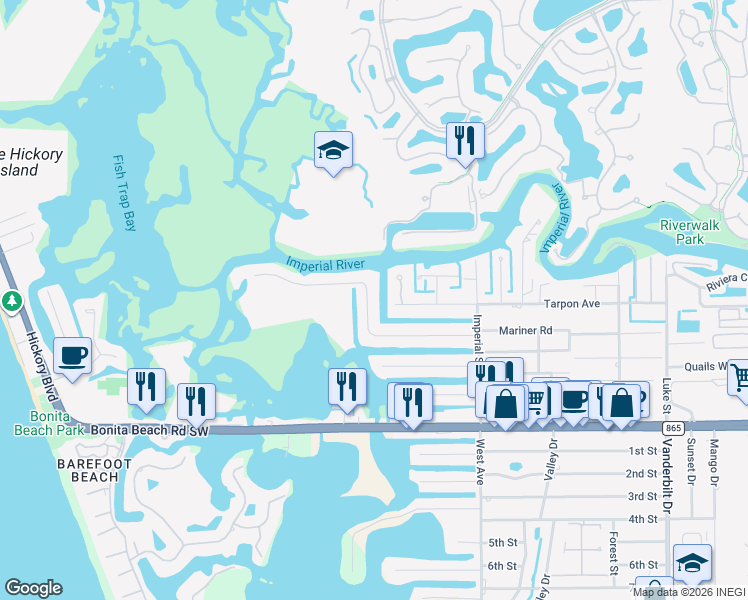 map of restaurants, bars, coffee shops, grocery stores, and more near 27595 River Reach Drive in Bonita Springs