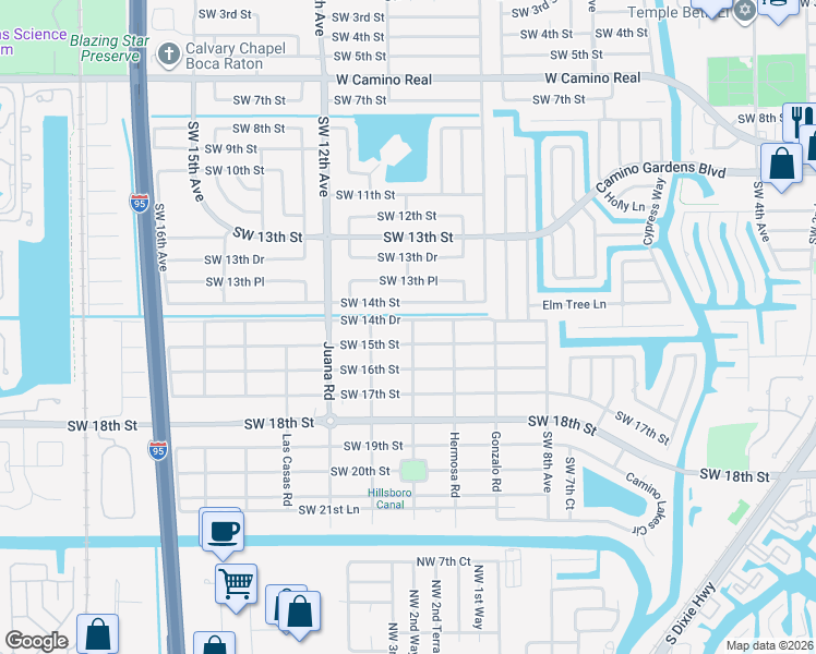 map of restaurants, bars, coffee shops, grocery stores, and more near 1455 Isabel Road East in Boca Raton