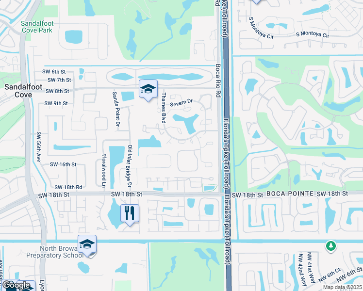 map of restaurants, bars, coffee shops, grocery stores, and more near 8158 Thames Boulevard in Boca Raton