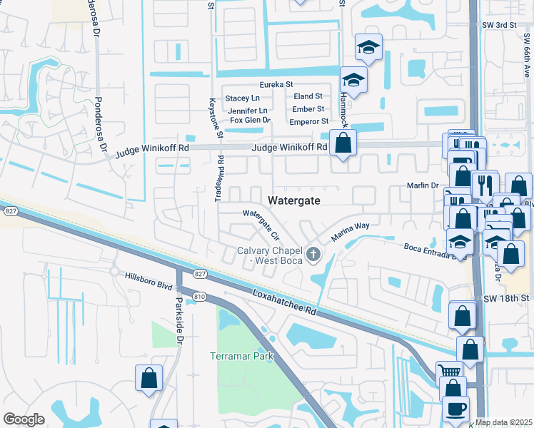 map of restaurants, bars, coffee shops, grocery stores, and more near 11790 North Branch Road in Boca Raton