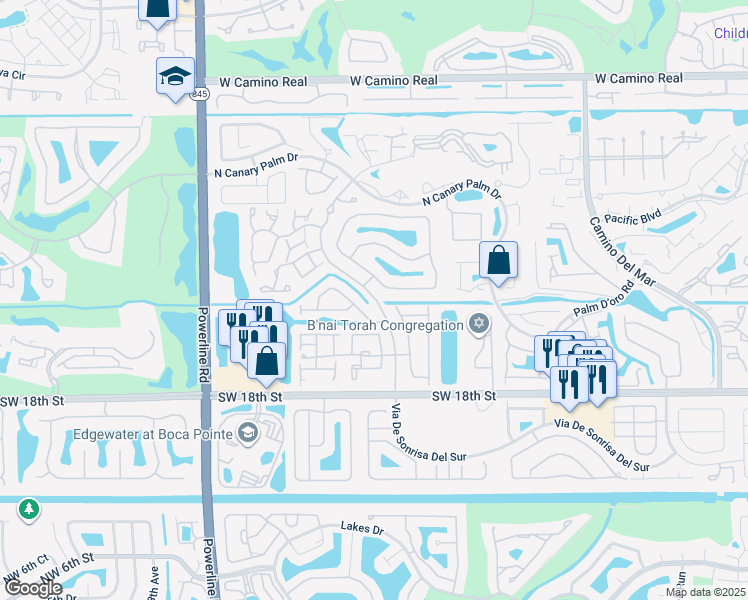 map of restaurants, bars, coffee shops, grocery stores, and more near 23230 Via De Sonrisa Del North in Boca Raton