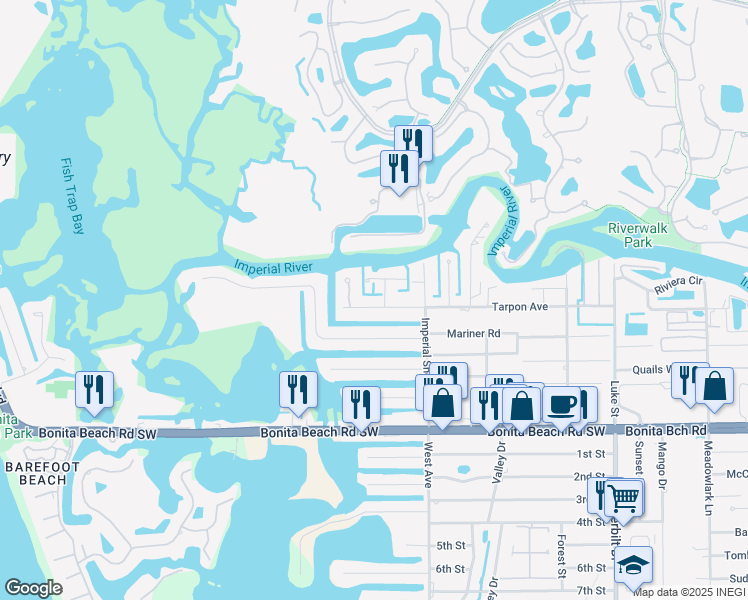 map of restaurants, bars, coffee shops, grocery stores, and more near 4844 Tarpon Avenue in Bonita Springs
