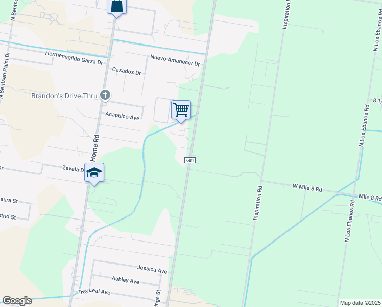 map of restaurants, bars, coffee shops, grocery stores, and more near 2612 Moorefield Road in Mission