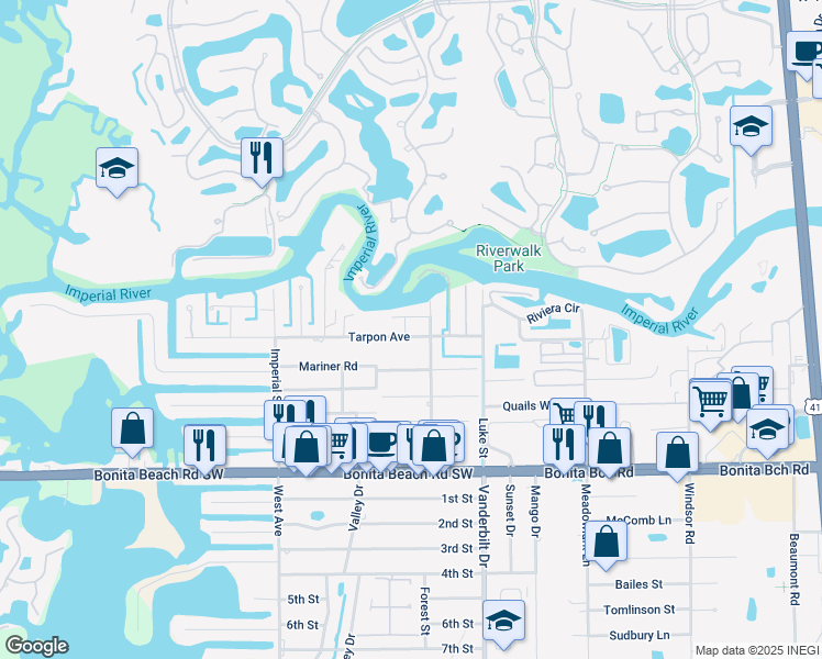 map of restaurants, bars, coffee shops, grocery stores, and more near 27588 Bayview Drive in Bonita Springs