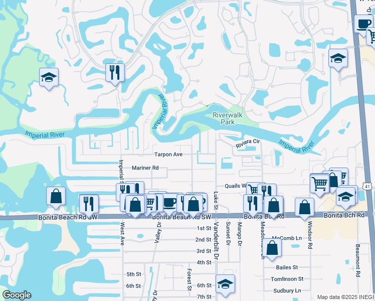 map of restaurants, bars, coffee shops, grocery stores, and more near 27588 Bayview Drive in Bonita Springs