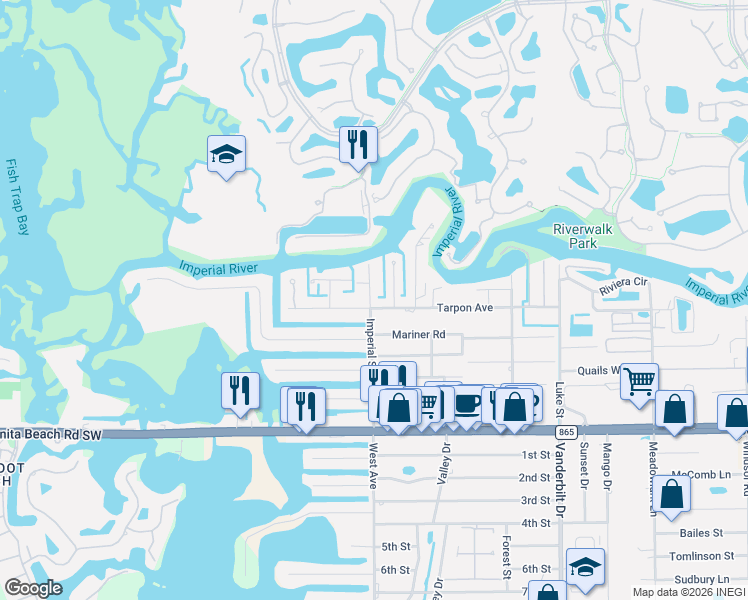 map of restaurants, bars, coffee shops, grocery stores, and more near 27598 Imperial Shores Blvd in Bonita Springs