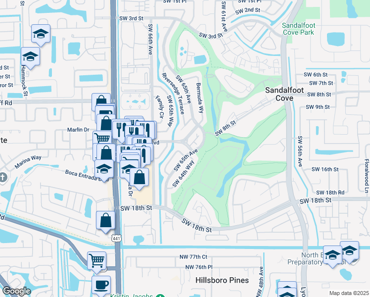 map of restaurants, bars, coffee shops, grocery stores, and more near 1471 Southwest 65th Terrace in Boca Raton