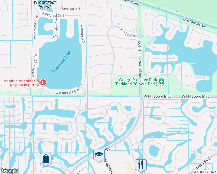 map of restaurants, bars, coffee shops, grocery stores, and more near Aqua Street in Parkland