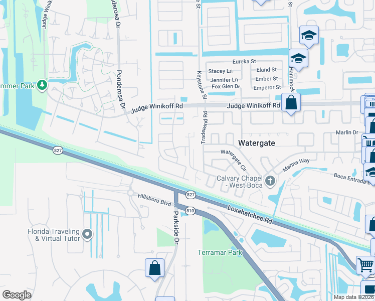 map of restaurants, bars, coffee shops, grocery stores, and more near 22864 Chrysler Drive in Boca Raton