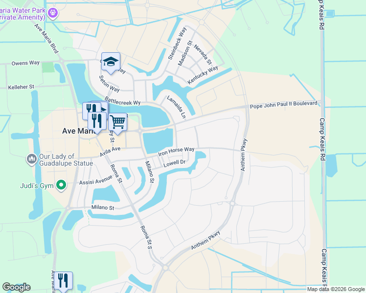 map of restaurants, bars, coffee shops, grocery stores, and more near 4951 Iron Horse Way in Ave Maria