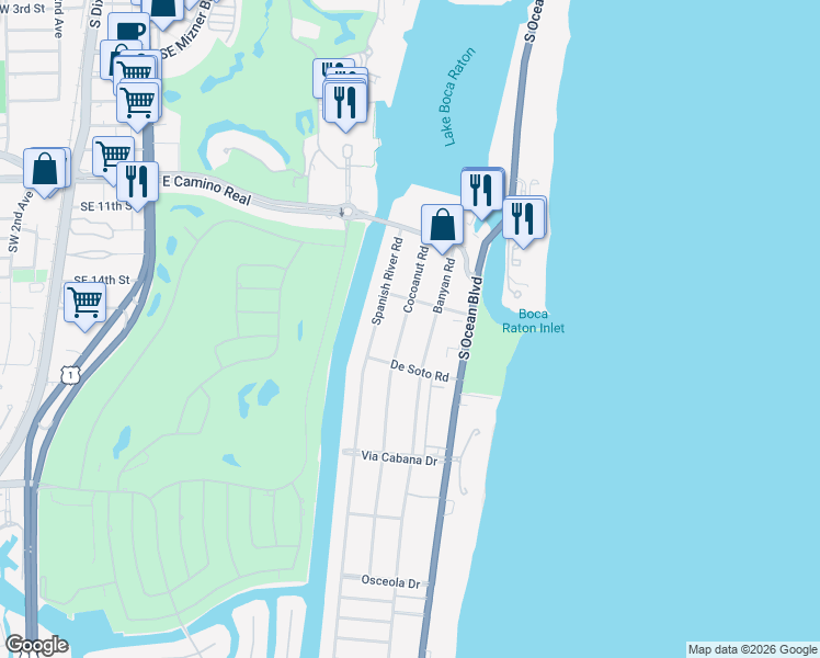 map of restaurants, bars, coffee shops, grocery stores, and more near 1148 Cocoanut Road in Boca Raton