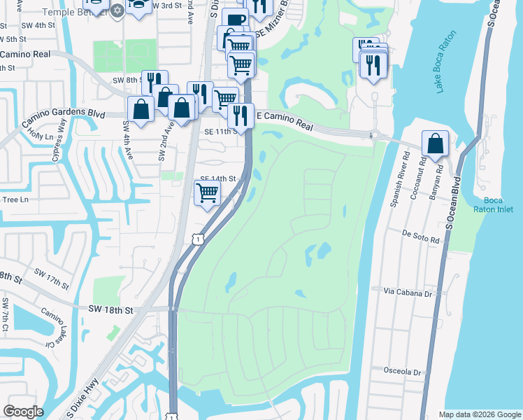 map of restaurants, bars, coffee shops, grocery stores, and more near 1576 Thatch Palm Drive in Boca Raton