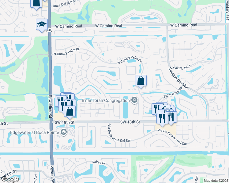 map of restaurants, bars, coffee shops, grocery stores, and more near 6396 Via Rosa in Boca Raton