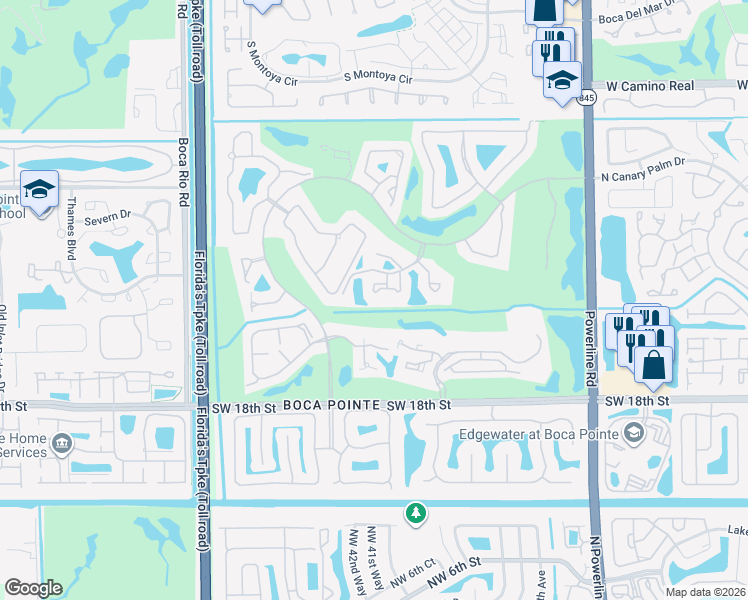 map of restaurants, bars, coffee shops, grocery stores, and more near 7520 La Paz Boulevard in Boca Raton