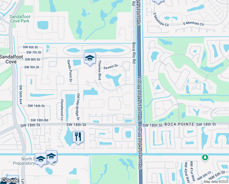 map of restaurants, bars, coffee shops, grocery stores, and more near 8128 Thames Boulevard in Boca Raton