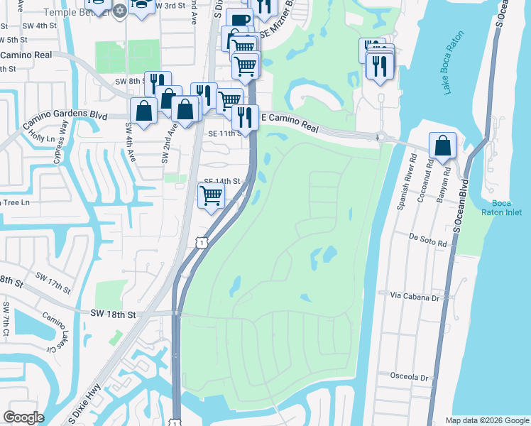 map of restaurants, bars, coffee shops, grocery stores, and more near 1576 Thatch Palm Drive in Boca Raton