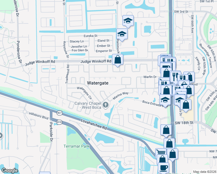 map of restaurants, bars, coffee shops, grocery stores, and more near 10606 South 228th Lane in Boca Raton