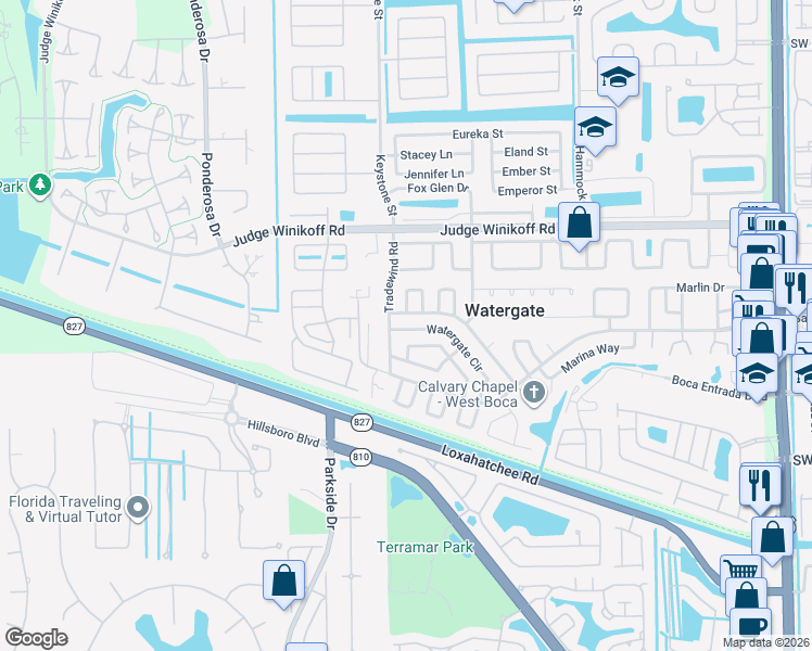 map of restaurants, bars, coffee shops, grocery stores, and more near 11969 Watergate Circle in Boca Raton