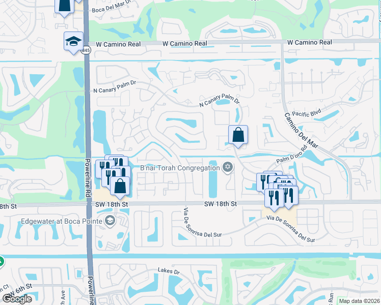 map of restaurants, bars, coffee shops, grocery stores, and more near 6396 Via Rosa in Boca Raton