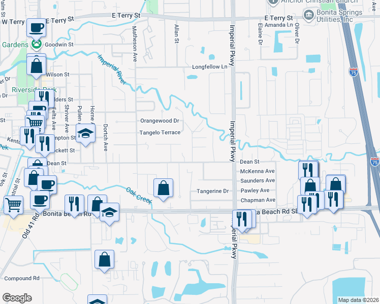 map of restaurants, bars, coffee shops, grocery stores, and more near 27734 Lime Street in Bonita Springs