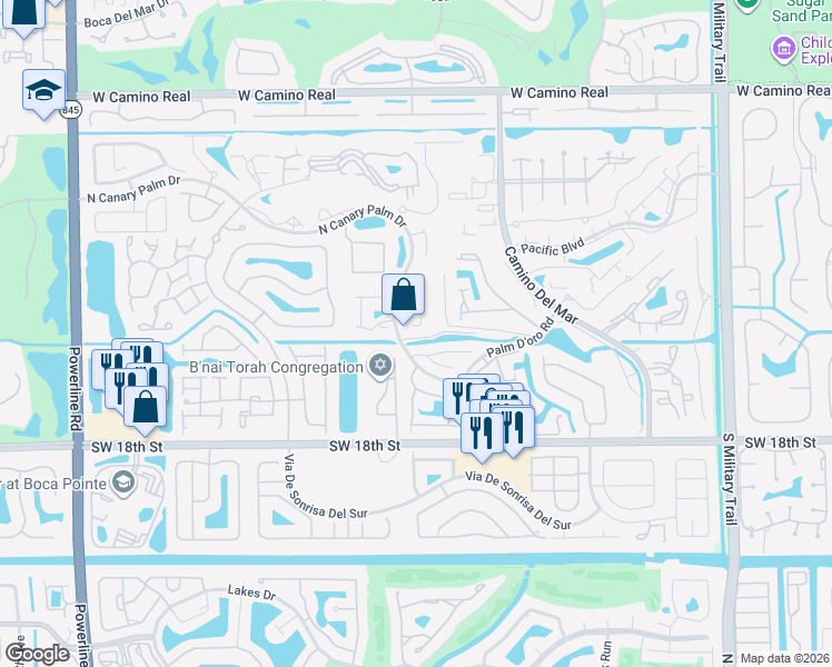 map of restaurants, bars, coffee shops, grocery stores, and more near 22960 Greenview Terrace in Boca Raton